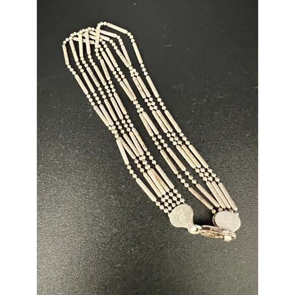 AZ Sterling Silver Vintage Bar & Bead Modernist Chain Link Design Bracelet Italy - Picture 2 of 4
